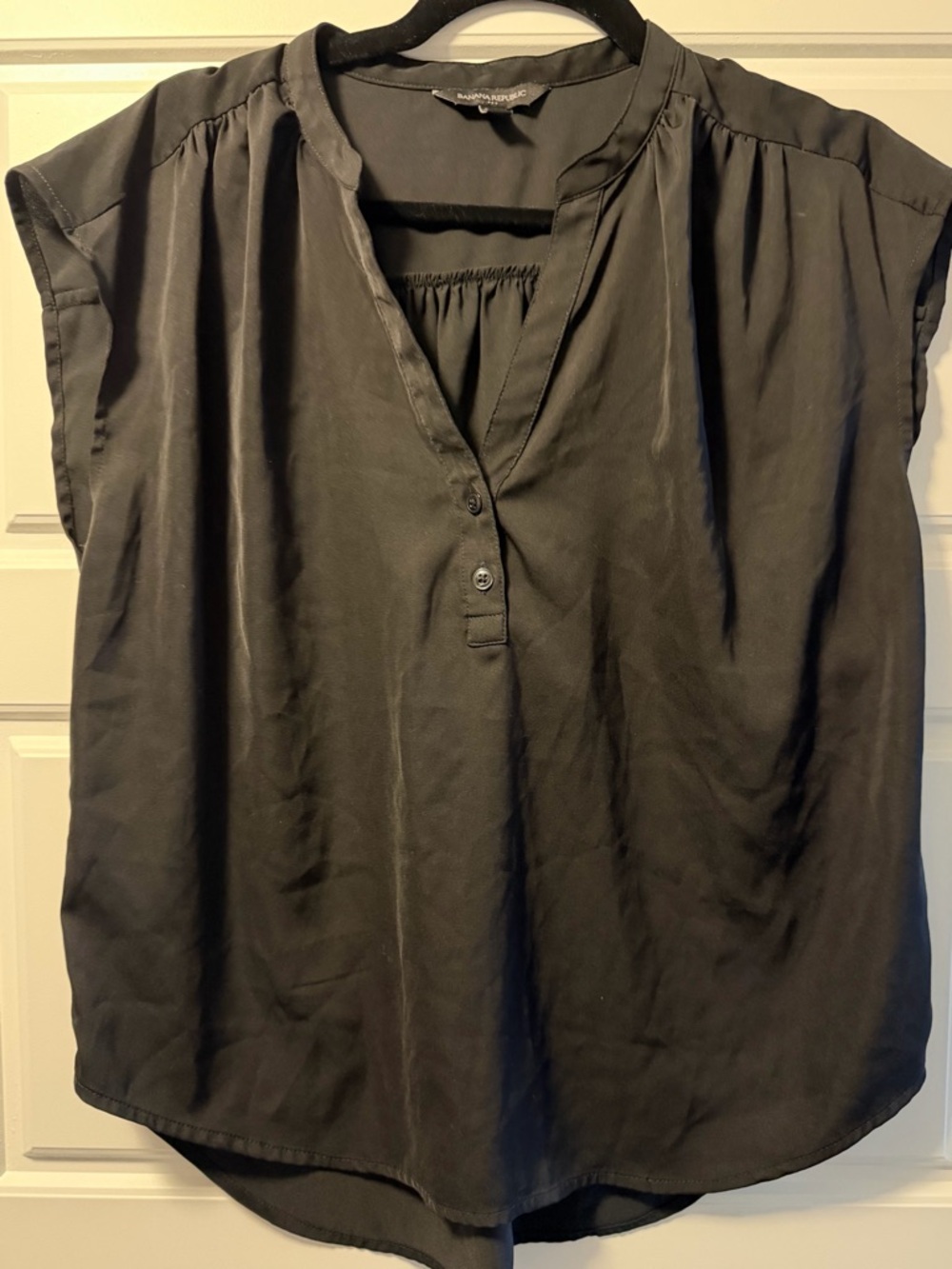 Banana Republic Black Cap-Sleeve V-Neck Blouse
